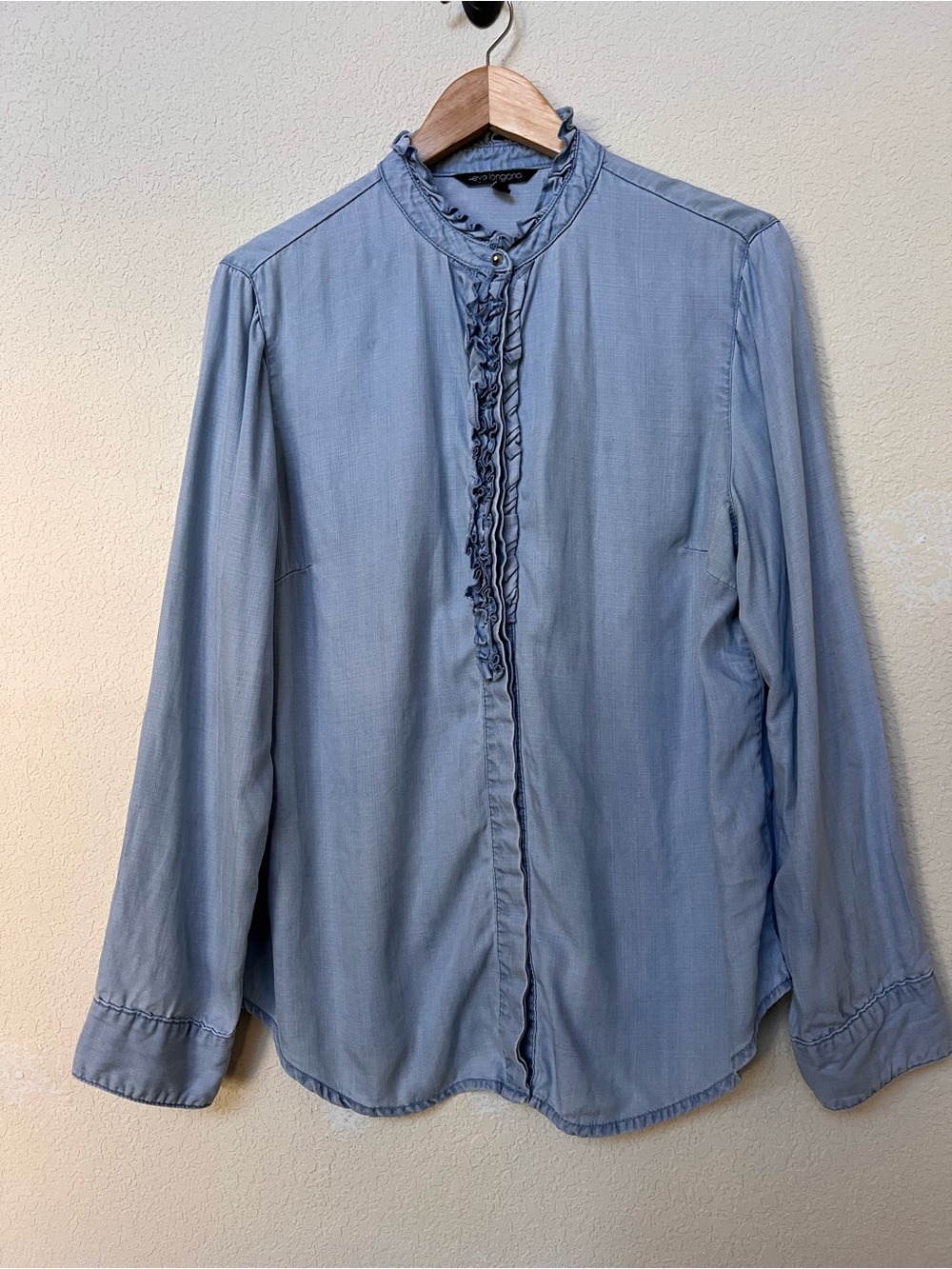 Stitch Fix Eva Longoria Chambray Ruffle Button Down Shirt Size XL